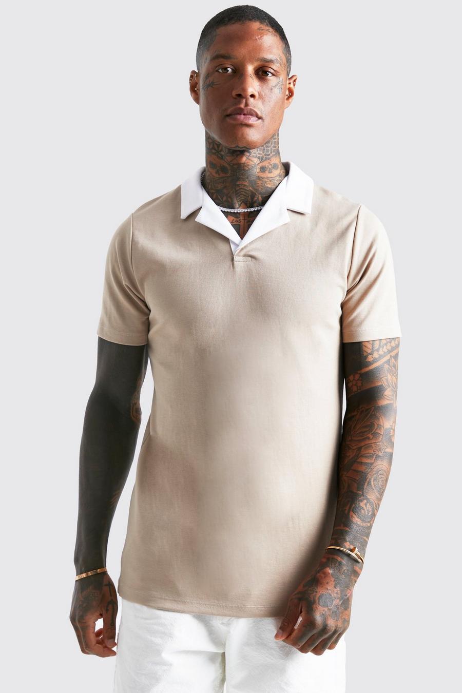Slim-Fit Kontrast Poloshirt, Sand beige