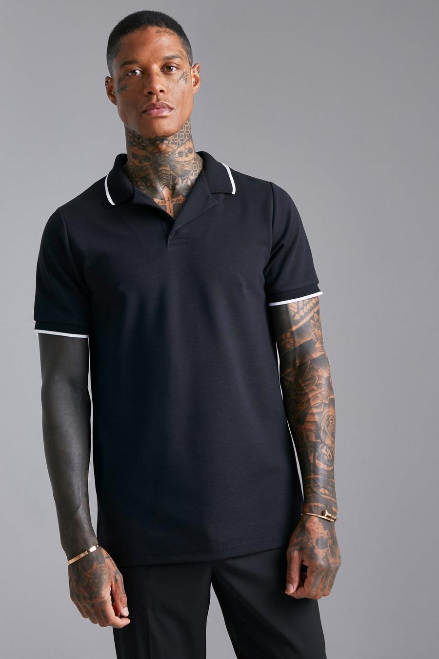 Black Revere Collar Polo With Contrast Tipping image number 1