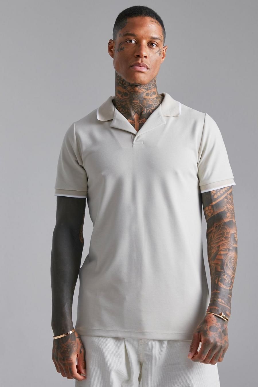 Stone Revere Collar Polo With Contrast Tipping image number 1