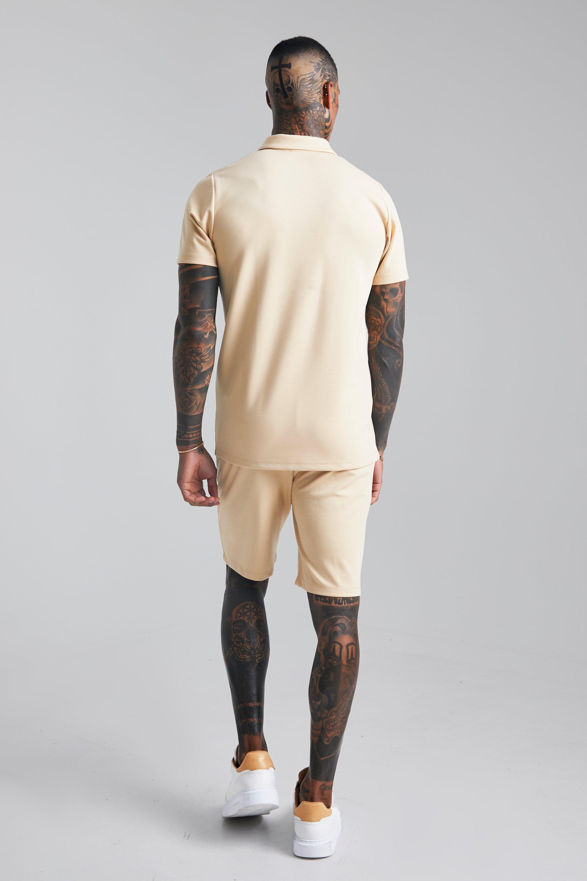 Dogtooth Jacquard Panel Polo & Short Set | boohoo USA