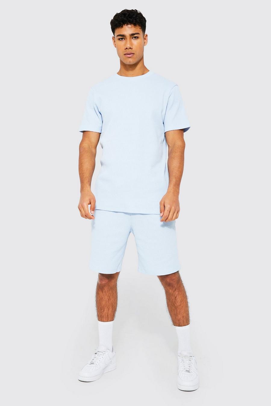 Light blue Waffle Textured T-shirt & Short Set