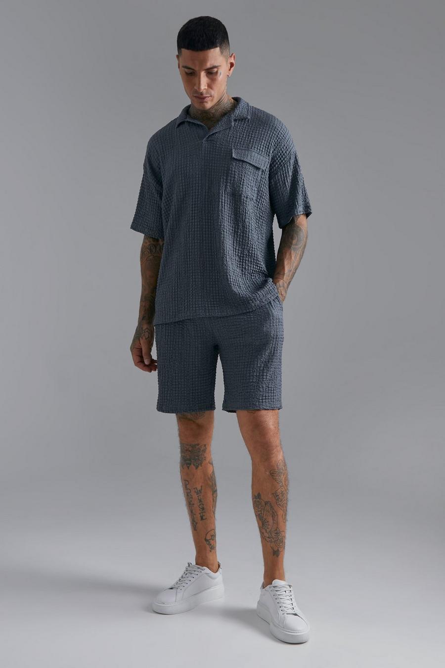 Grey Piké och shorts med ledig passform image number 1