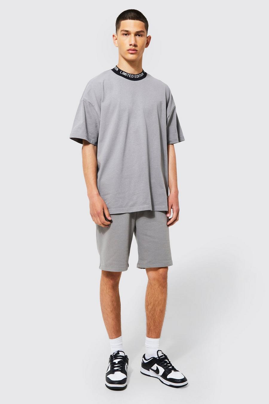 Charcoal grey Oversized Official Man Rib Tshirt & Short Set
