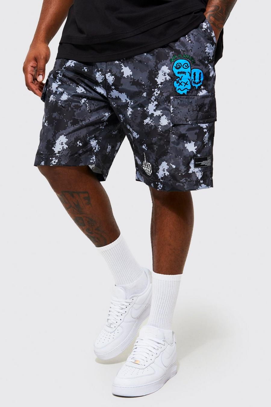 Grey Plus Camo Shell Cargo Short With Applique image number 1