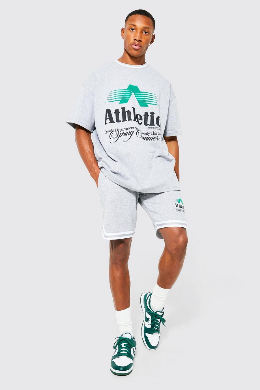 Oversize Shorts-Set mit Sport-Streifen, Grey image number 1