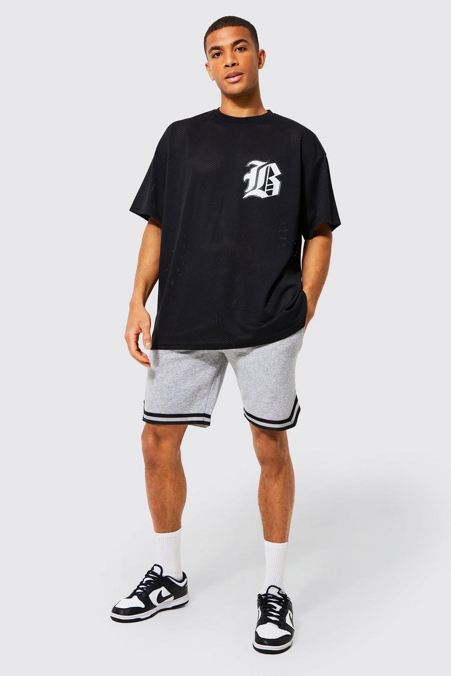 Black Oversized Airtex T-shirt And Short Set