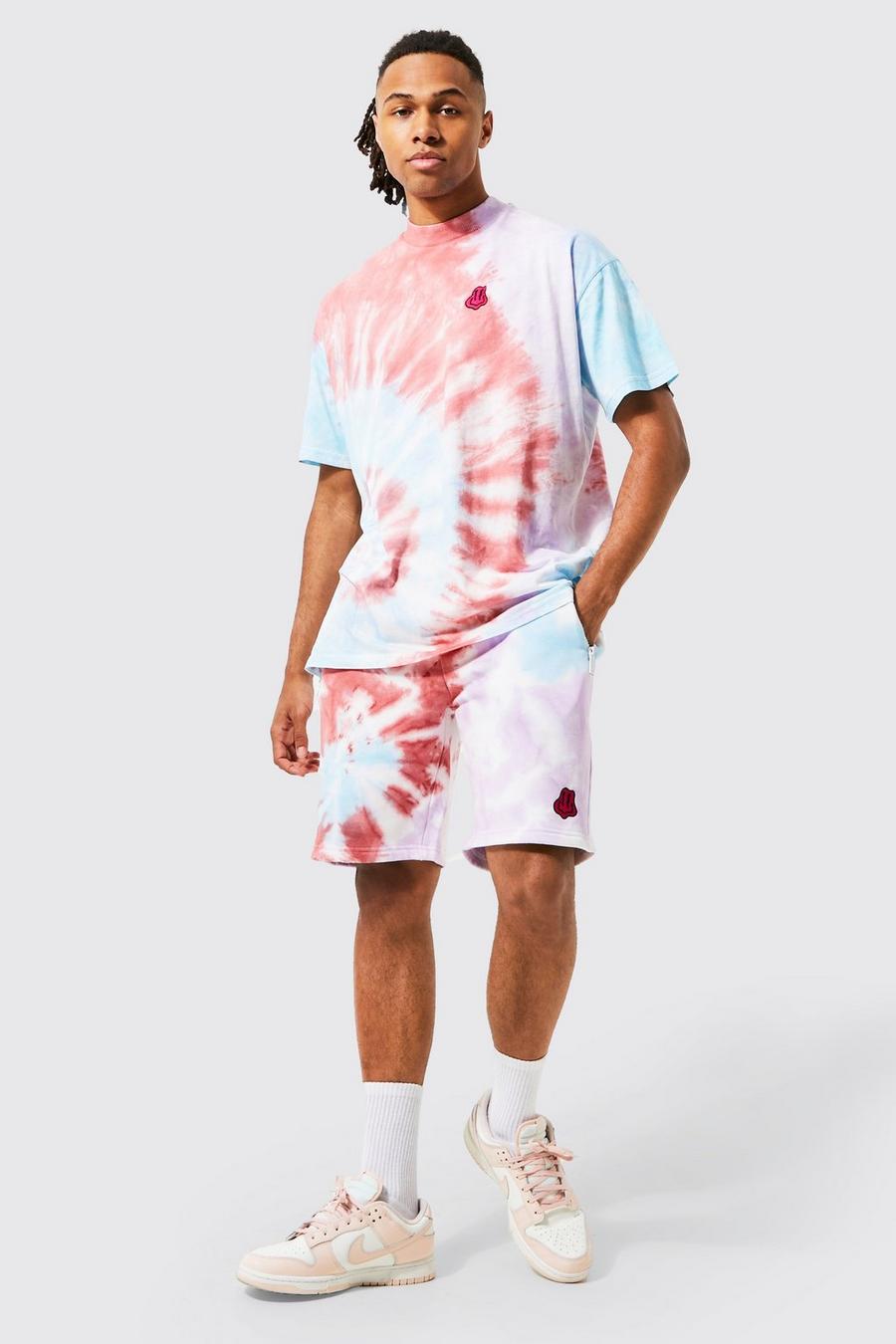 Oversize Batik Shorts-Set mit Drip Face, Pink image number 1