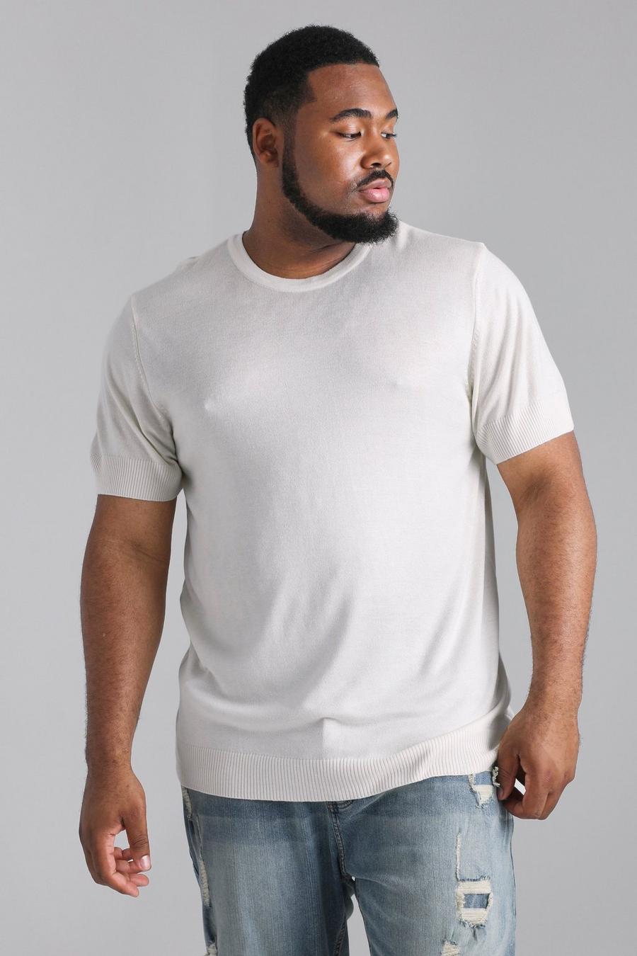 T-shirt Plus Size Basic in maglia riciclata, Cream bianco
