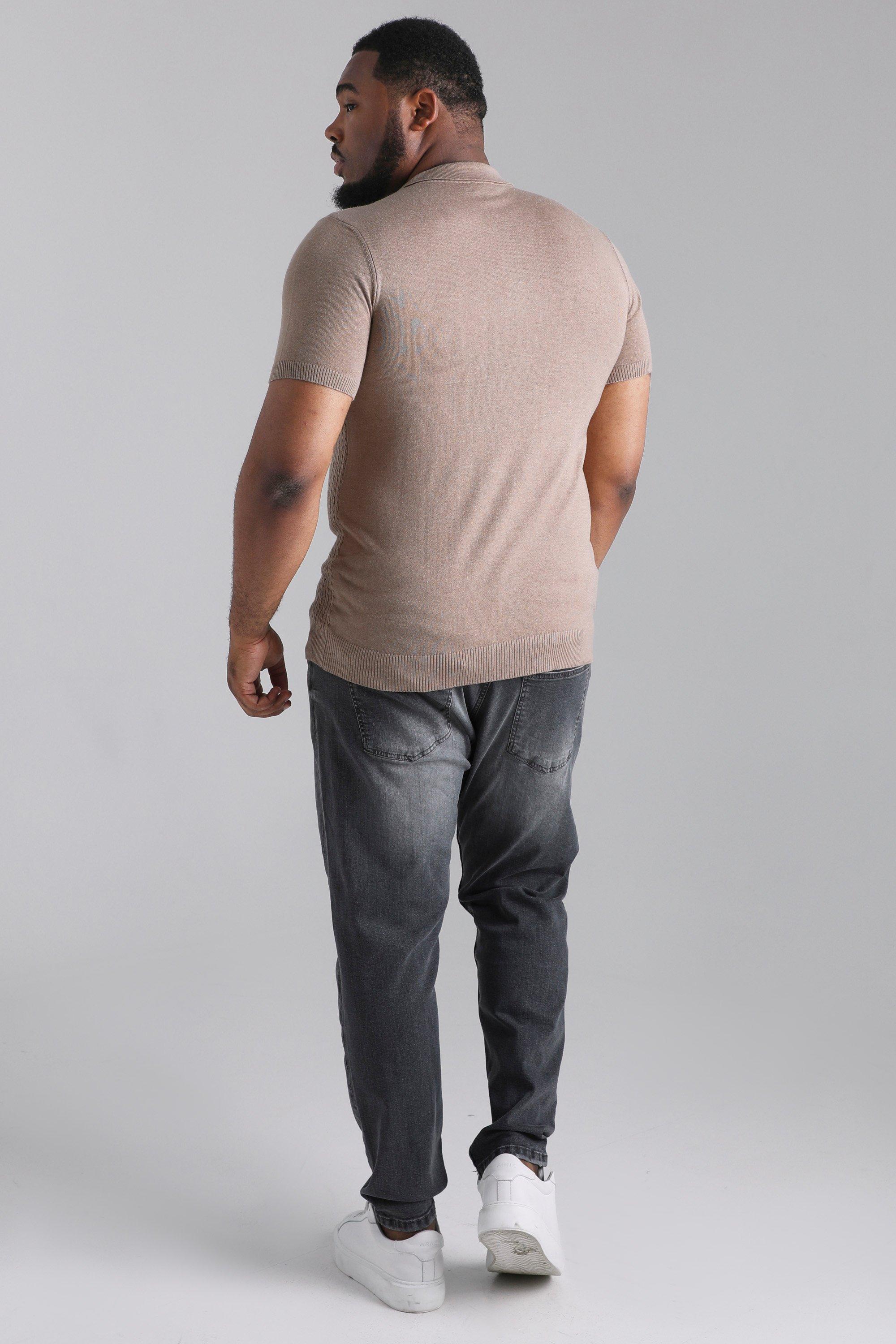 Plus Short Sleeve Cable Knitted Polo | boohoo USA