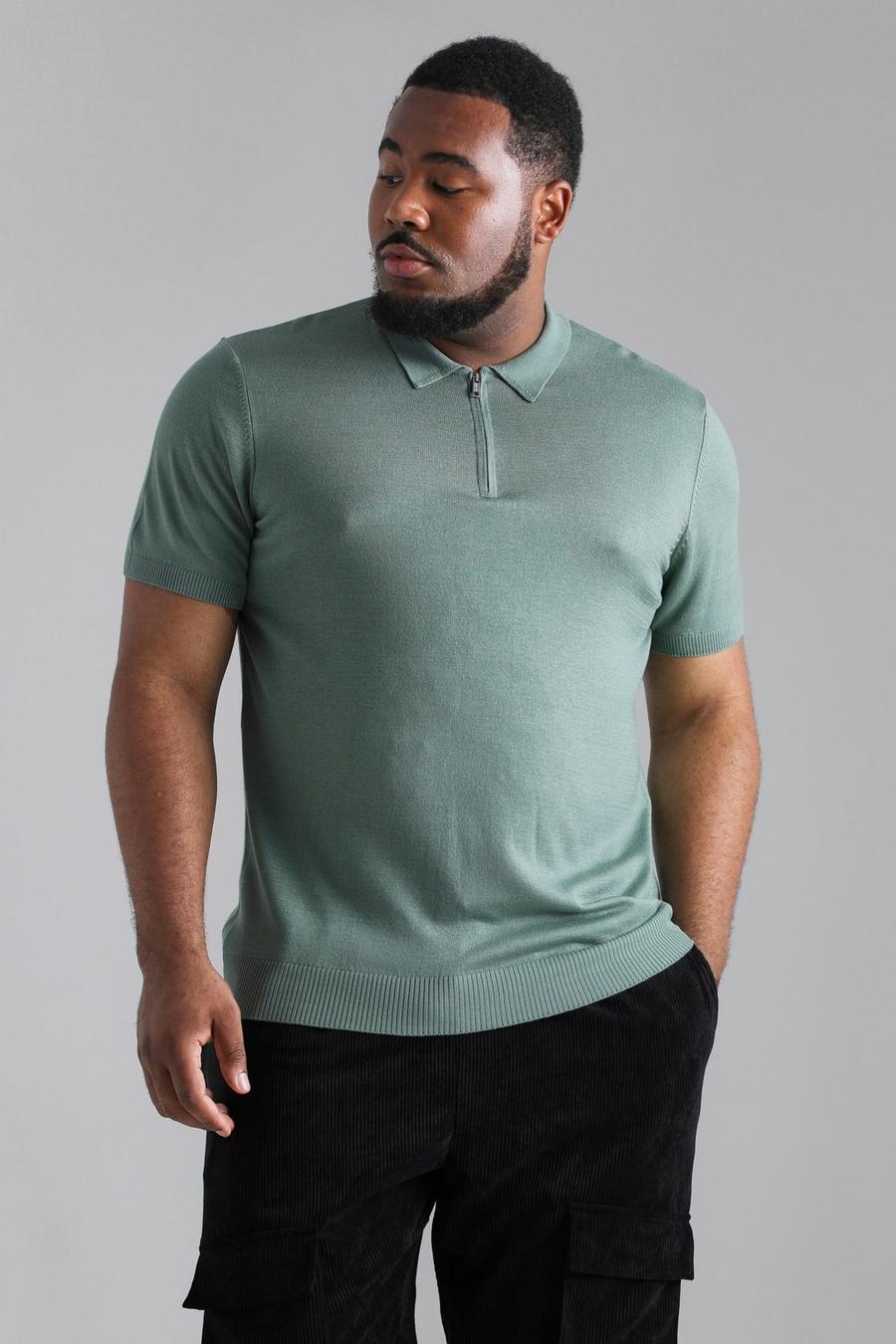 Sage Plus Short Sleeve Half Zip Knitted Polo image number 1