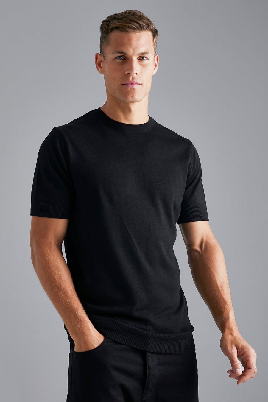 Black Tall Gerecycled Basic Gebreid T-Shirt image number 1