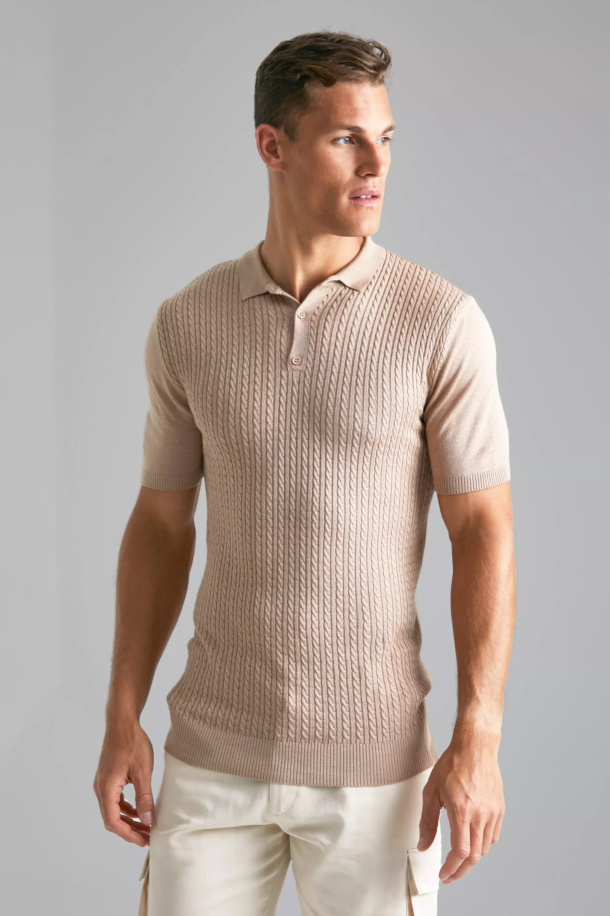 Cable knit cheap polo shirt