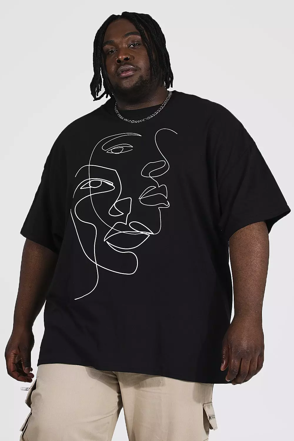 Black Plus Size Line Drawing Face Print T-shirt alternative image