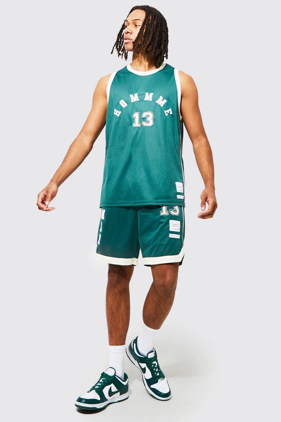 Green Homme Jersey Basketball Set With Piping