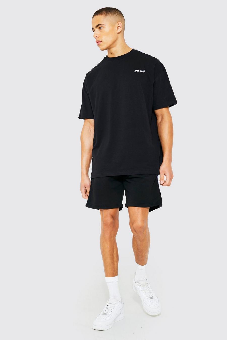 Black Oversized M Tape T-shirt & Short Set image number 1