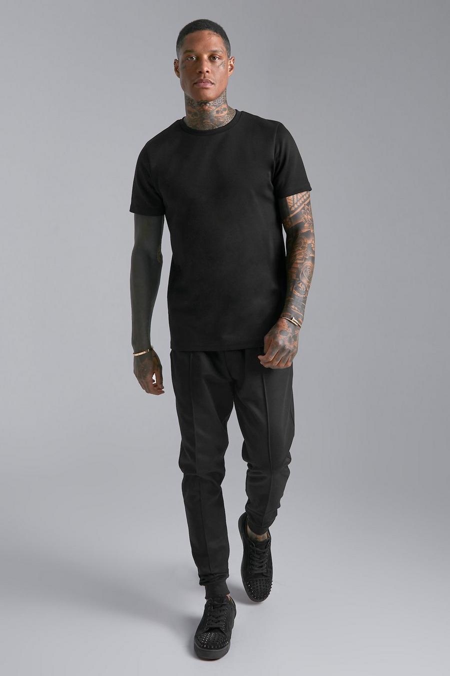 Ensemble avec t-shirt cintré et jogging slim, Black image number 1