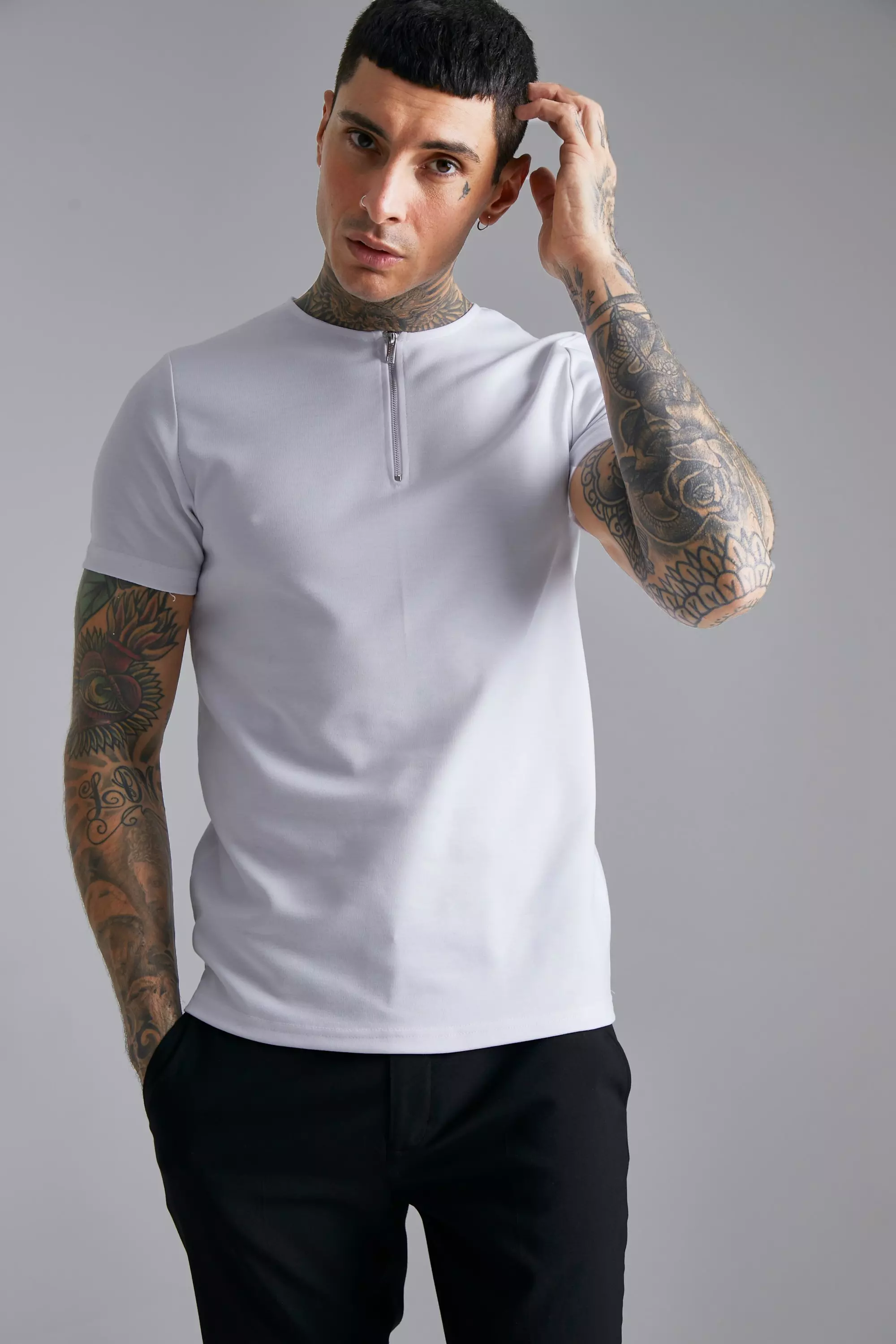 Collarless polo outlet