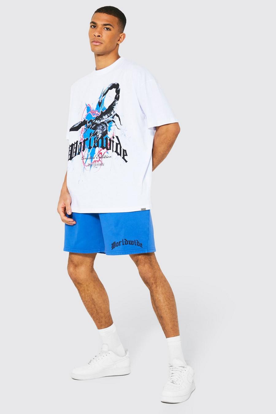 Cobalt blue Oversized Scorpion T-shirt & Washed Short Set