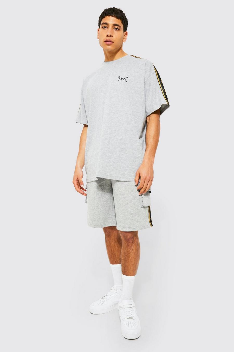 Grey marl Oversized Man Tape T-shirt & Cargo Short Set image number 1
