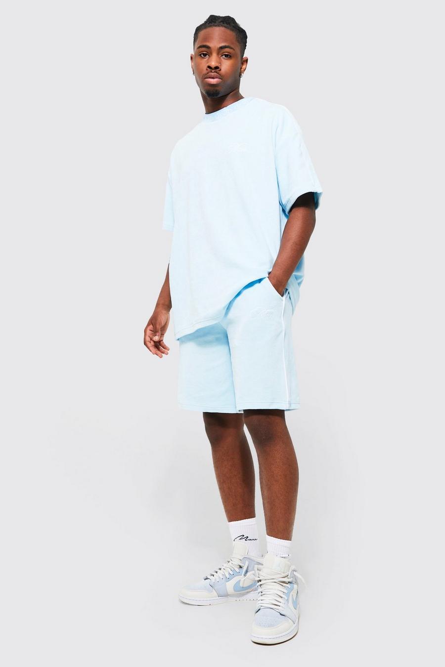 Light blue Oversized Velour Short Set With Piping image number 1
