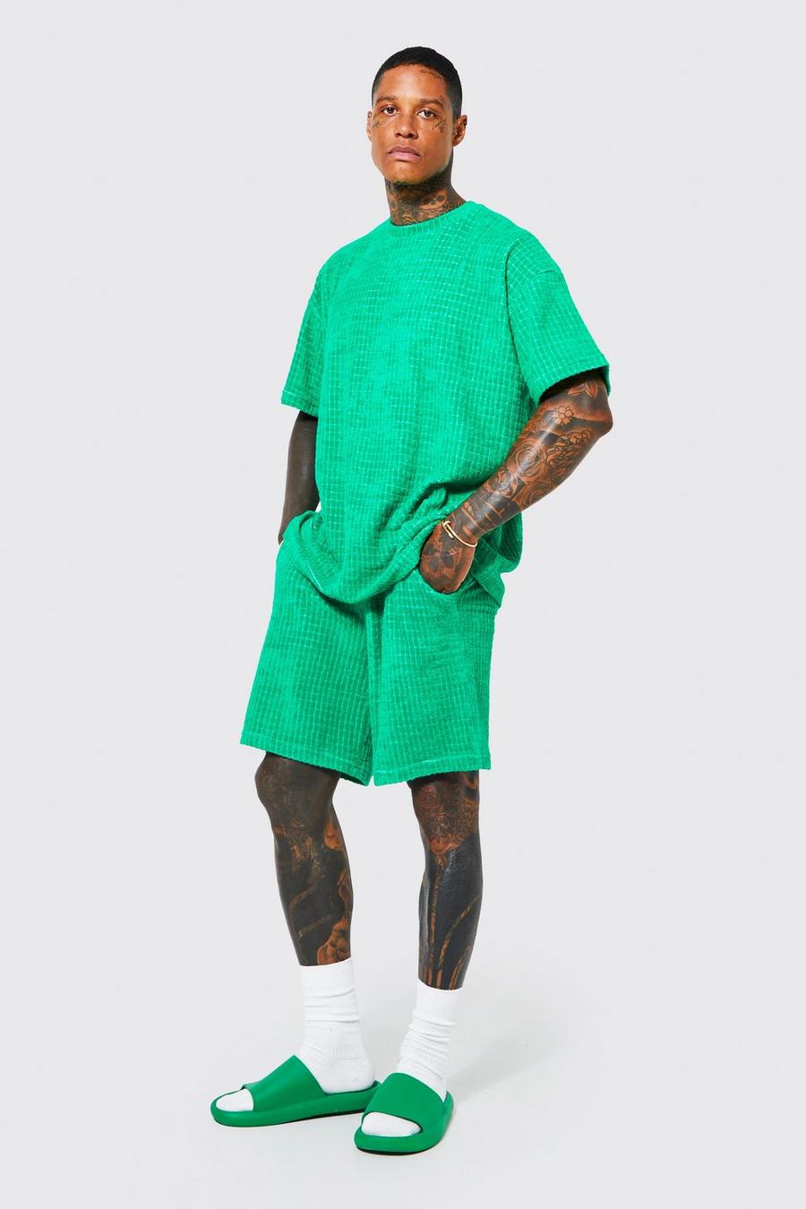 Green Waffle Towel Oversized T-shirt & Short Set