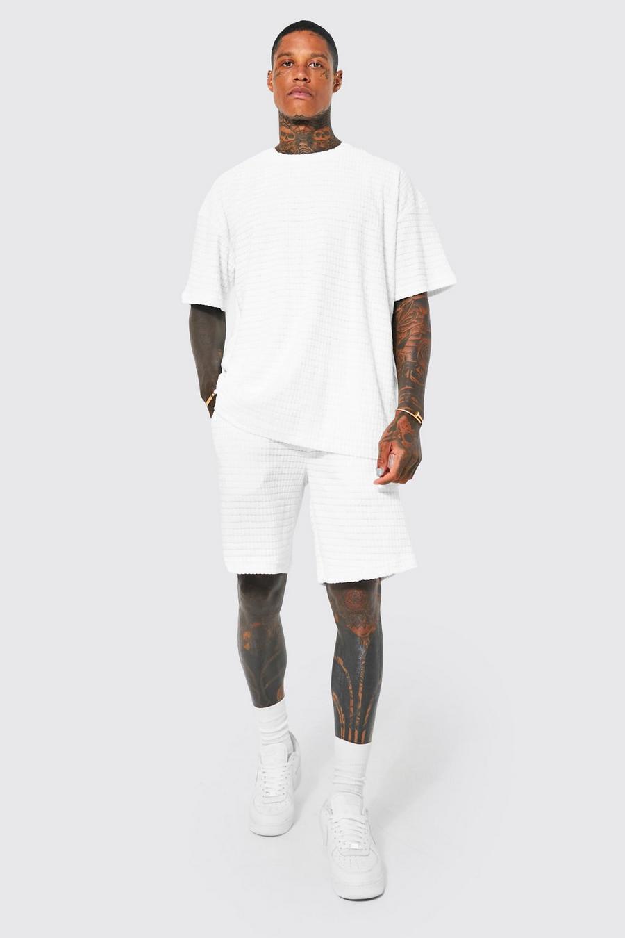 Oversize Frottee T-Shirt in Waffeloptik & Shorts, Ecru image number 1
