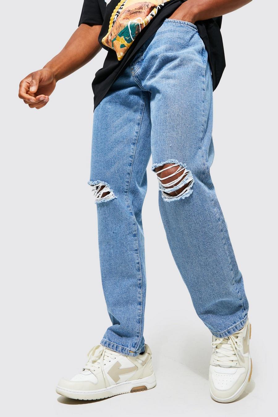 Lockere Jeans mit Riss am Knie, Light blue