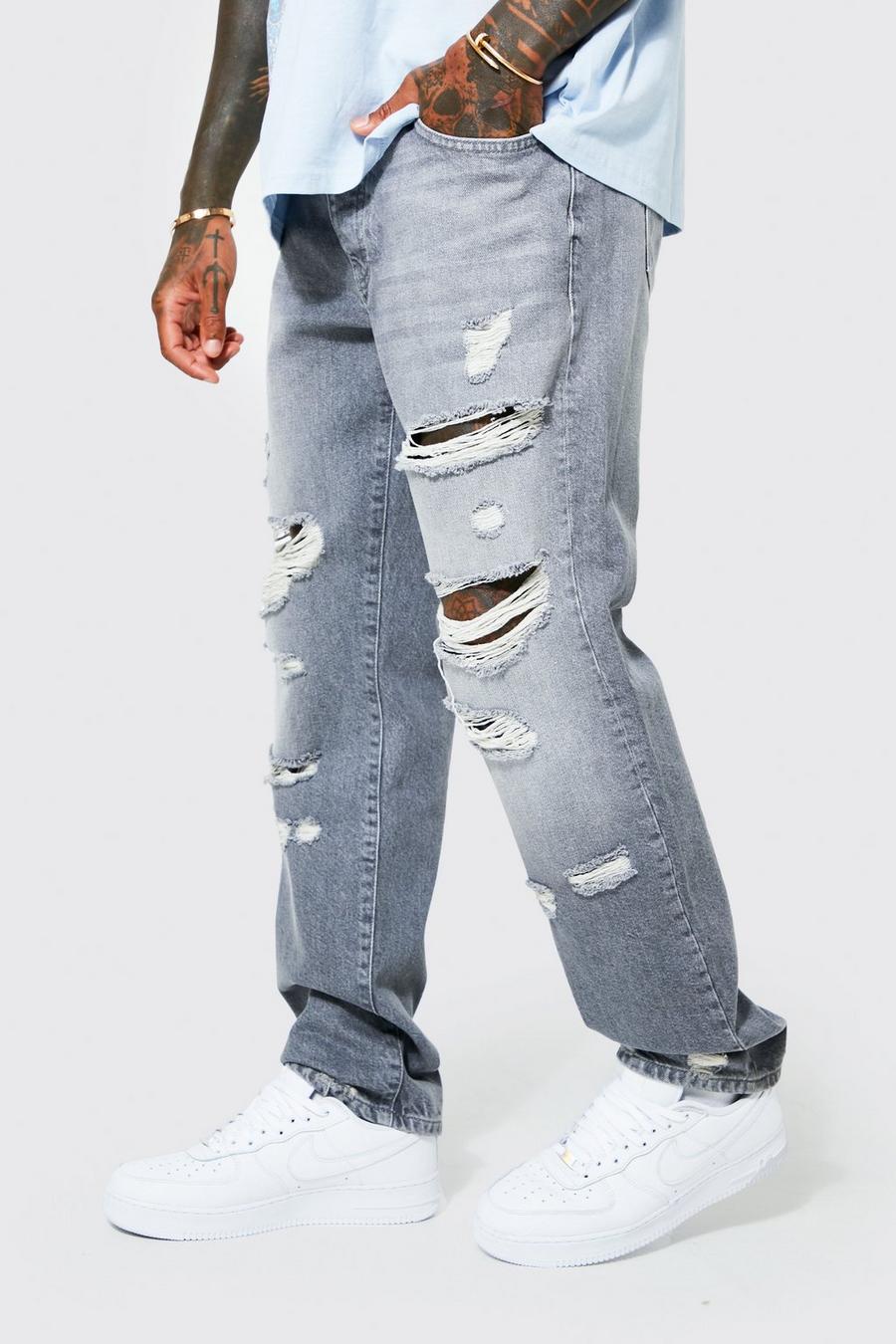 Mid grey Straight Leg Multi Rip Jeans image number 1
