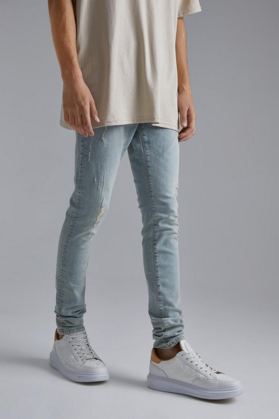 Antique blue Skinny Stretch Stacked Distressed Jeans