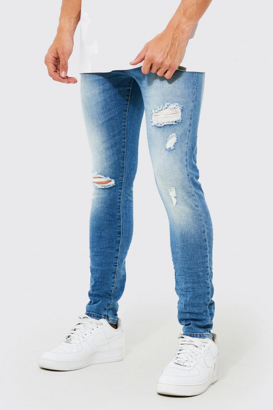 Skinny Stretch Jeans mit Riss an Knie, Light blue