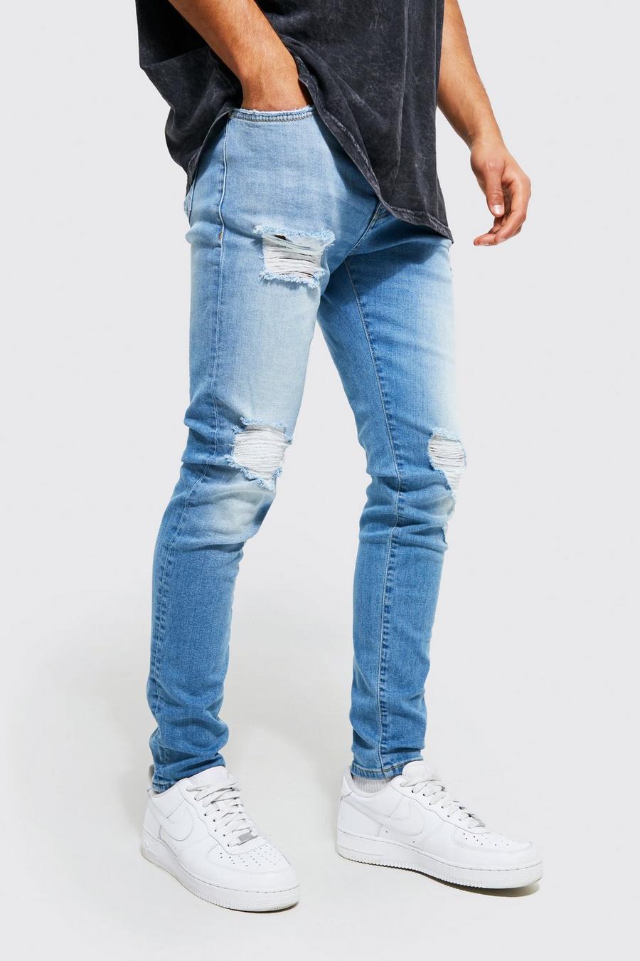 כחול בהיר azzurro סקיני ג'ינס נמתח עם בד משופשף בברכיים
