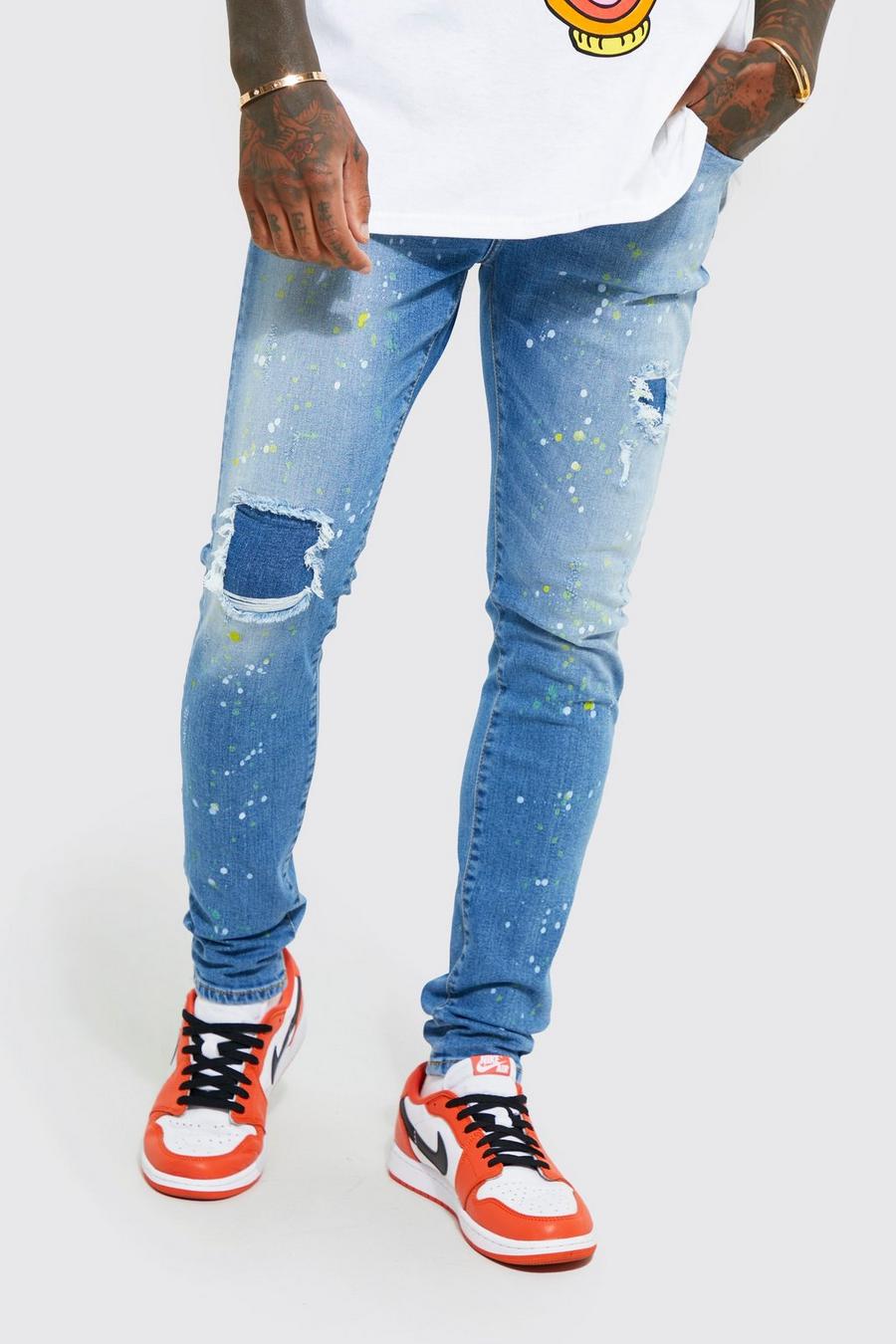 כחול בהיר azul ג'ינס סקיני סטרץ' עם נתזי צבע
