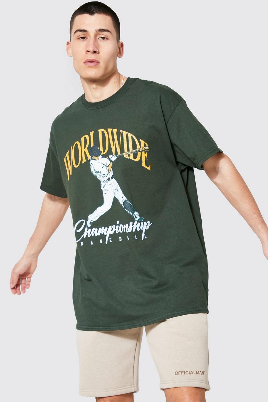 Oversize T-Shirt mit Baseball-Print, Green vert image number 1