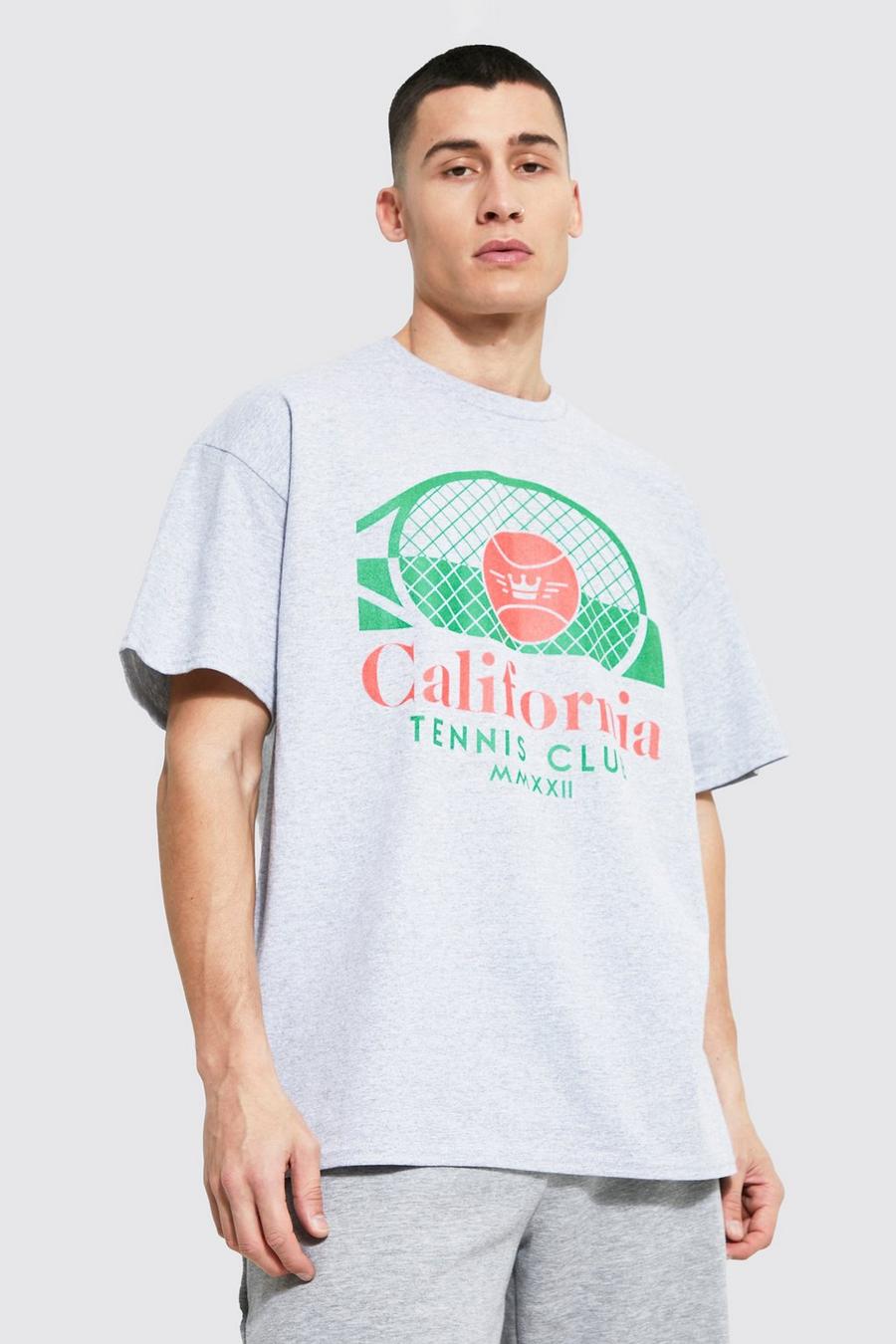 Grey marl Oversized California Tennis Club T-Shirt image number 1