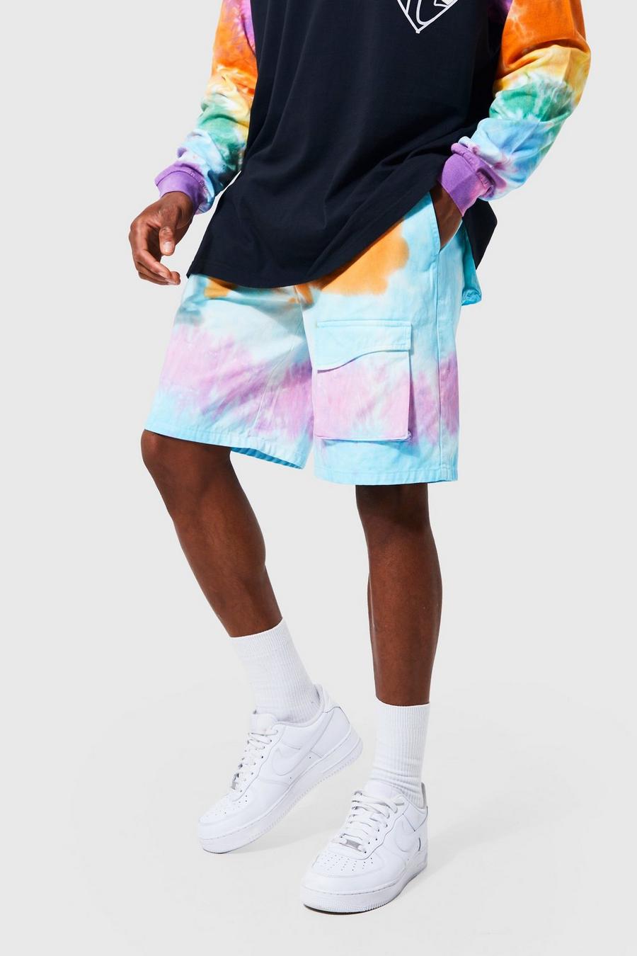 Multi multicolor Regular Fit Tie Dye Cargo Shorts