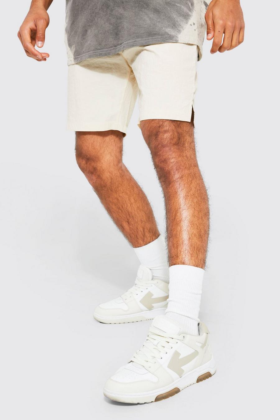 Ecru white Regular Fit Crinkle Shell Split Hem Shorts