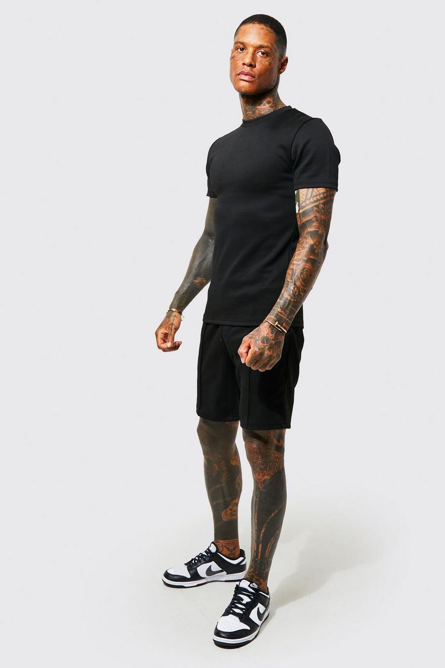 Black Muscle Fit T-shirt And Short Set image number 1