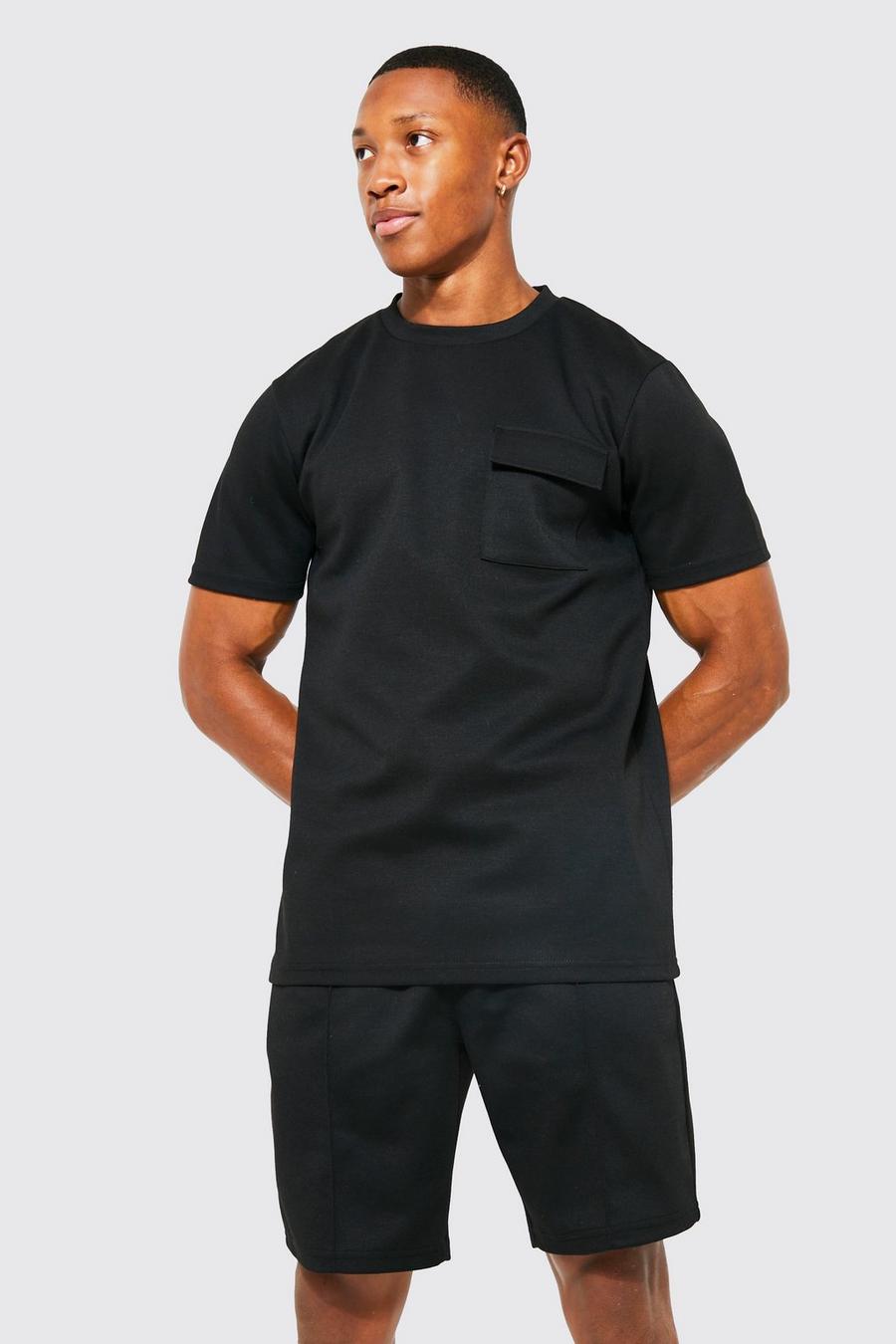 Black Slim Fit Pocket Detail T-shirt And Short Set image number 1