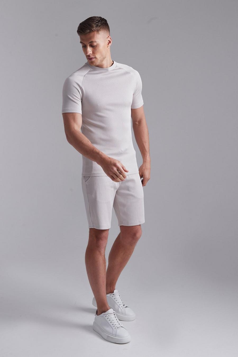 Light grey Muscle Fit Raglan T-shirt And Short Set