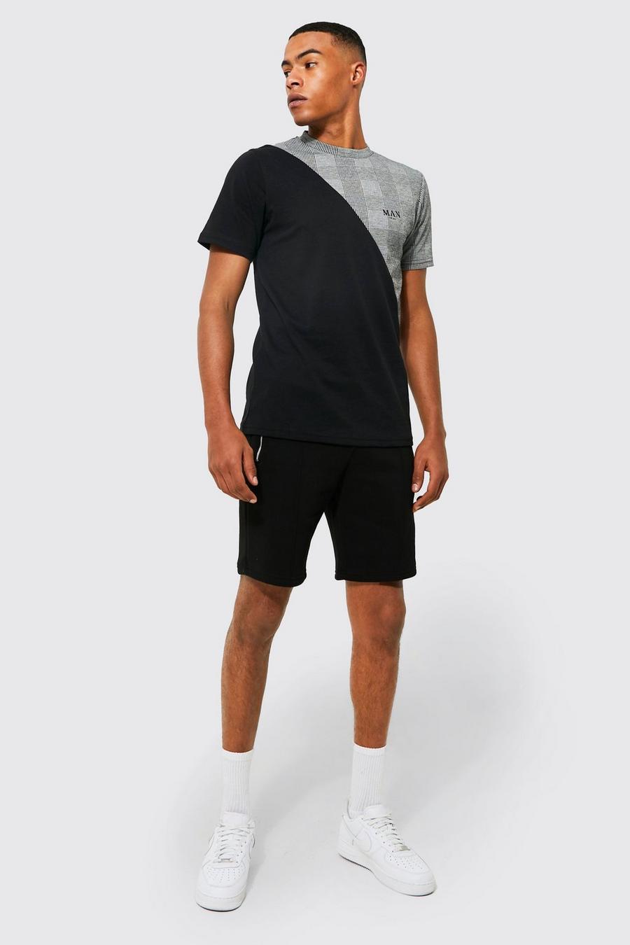 Black svart Man Roman Jacquard T-shirt And Short Set image number 1
