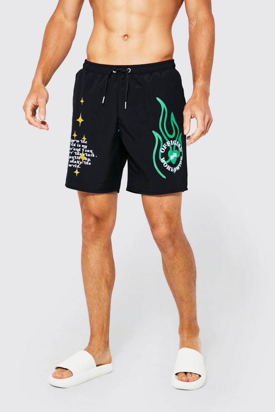 Black Tall Official Worldwide Flame Swim Short image number 1