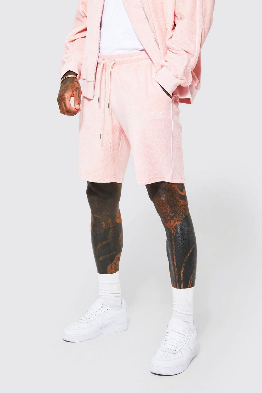 Pink Loose Towelled Jersey Short With Piping image number 1