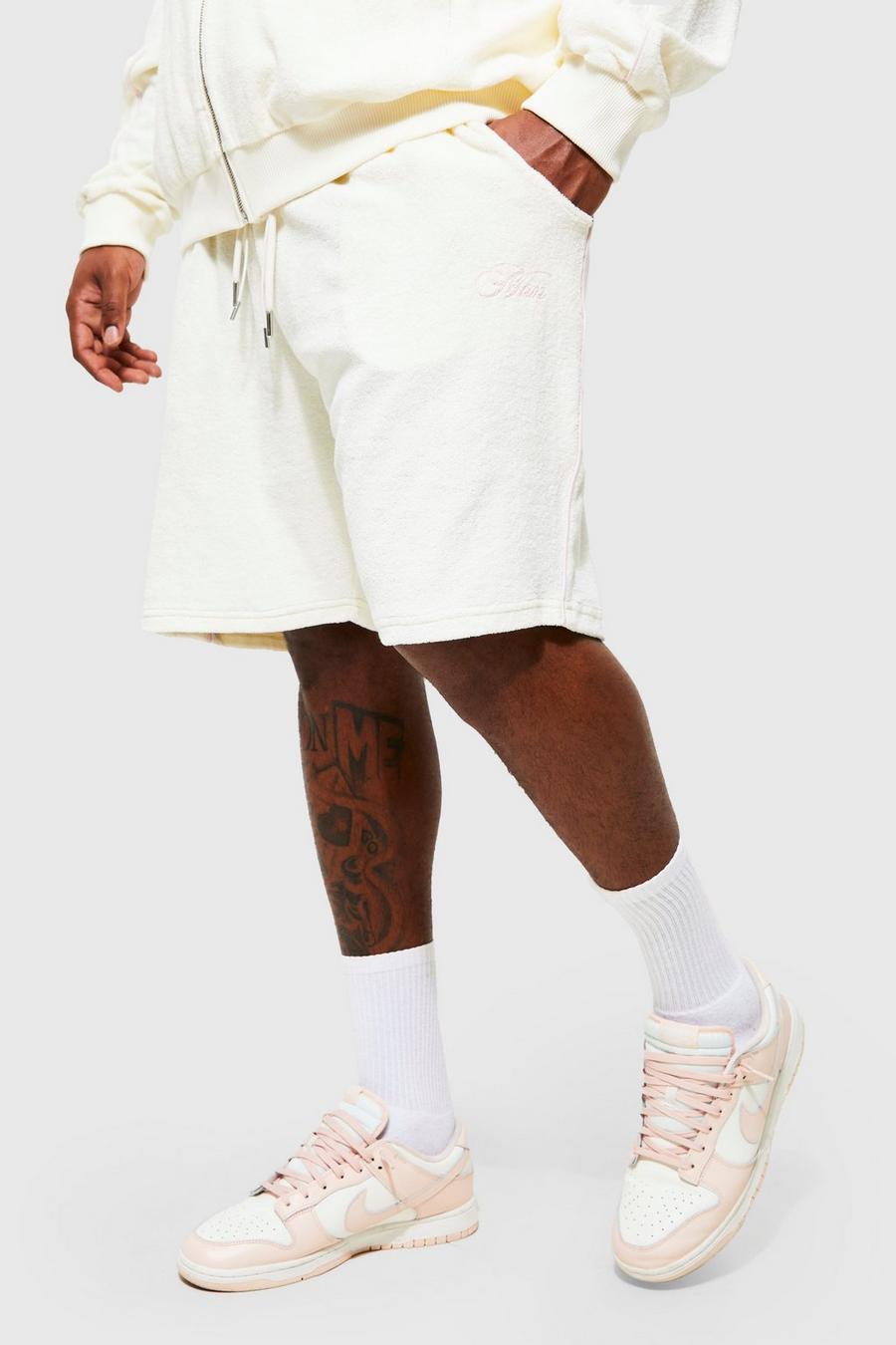 Tall Frottee Jersey-Shorts mit Paspeln, Ecru blanc