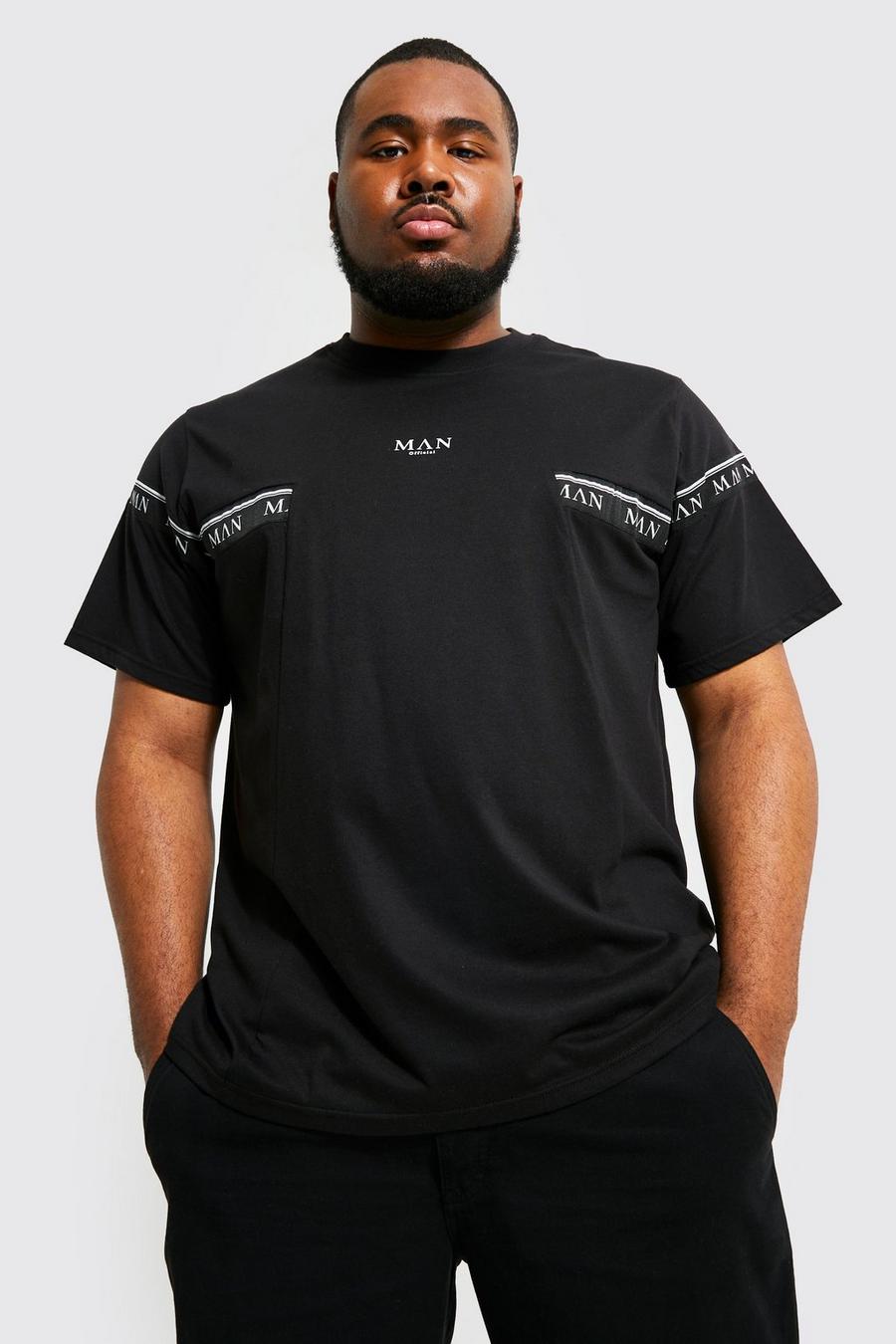 Plus Man Roman T-Shirt mit Streifen, Black schwarz