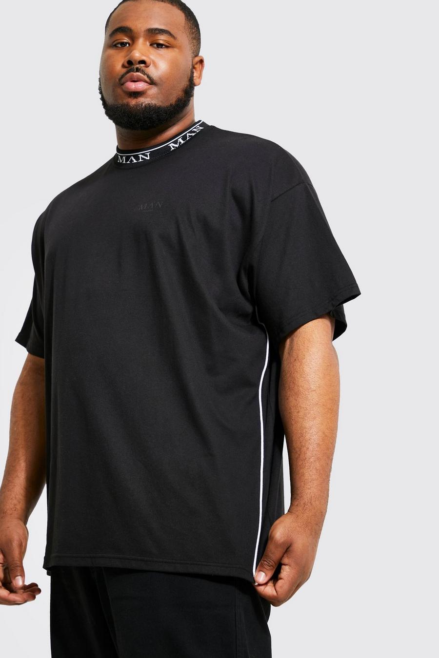 Black Plus Roman Man Rib Neck T-shirt