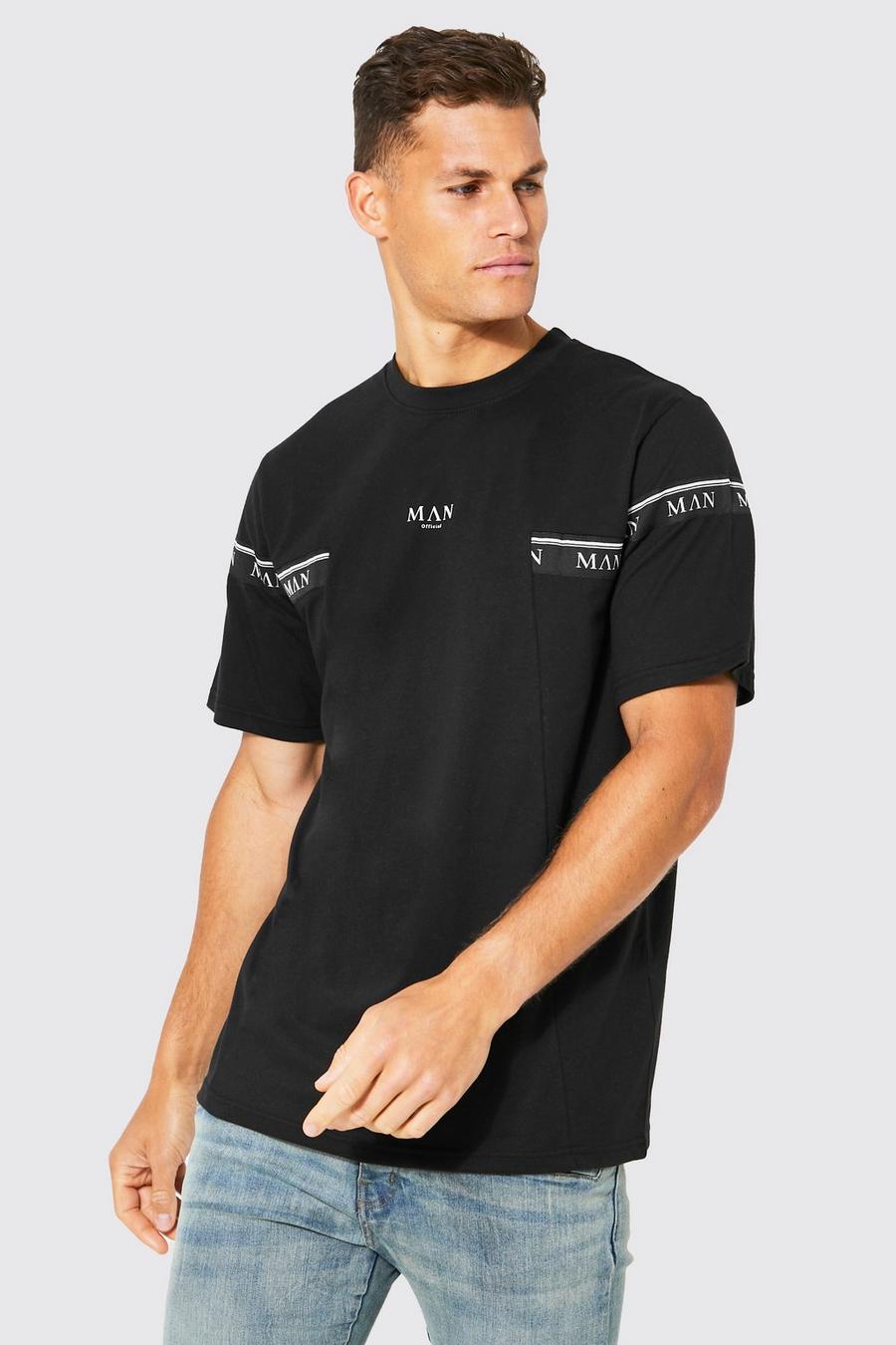 T-shirt Tall Man con caratteri romani e striscia, Black nero