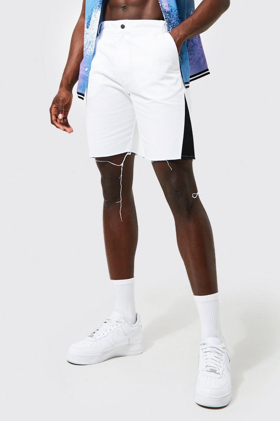 Ecru Relaxed Fit Raw Hem Panelled Shorts image number 1