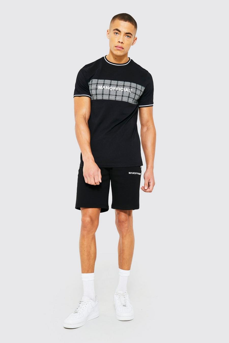 Black schwarz Man Jacquard Panel T-shirt And Short Set