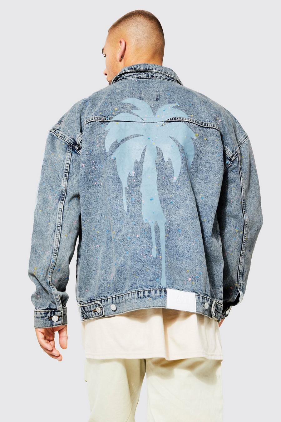Veste en jean oversize à imprimé palmier, Antique blue image number 1