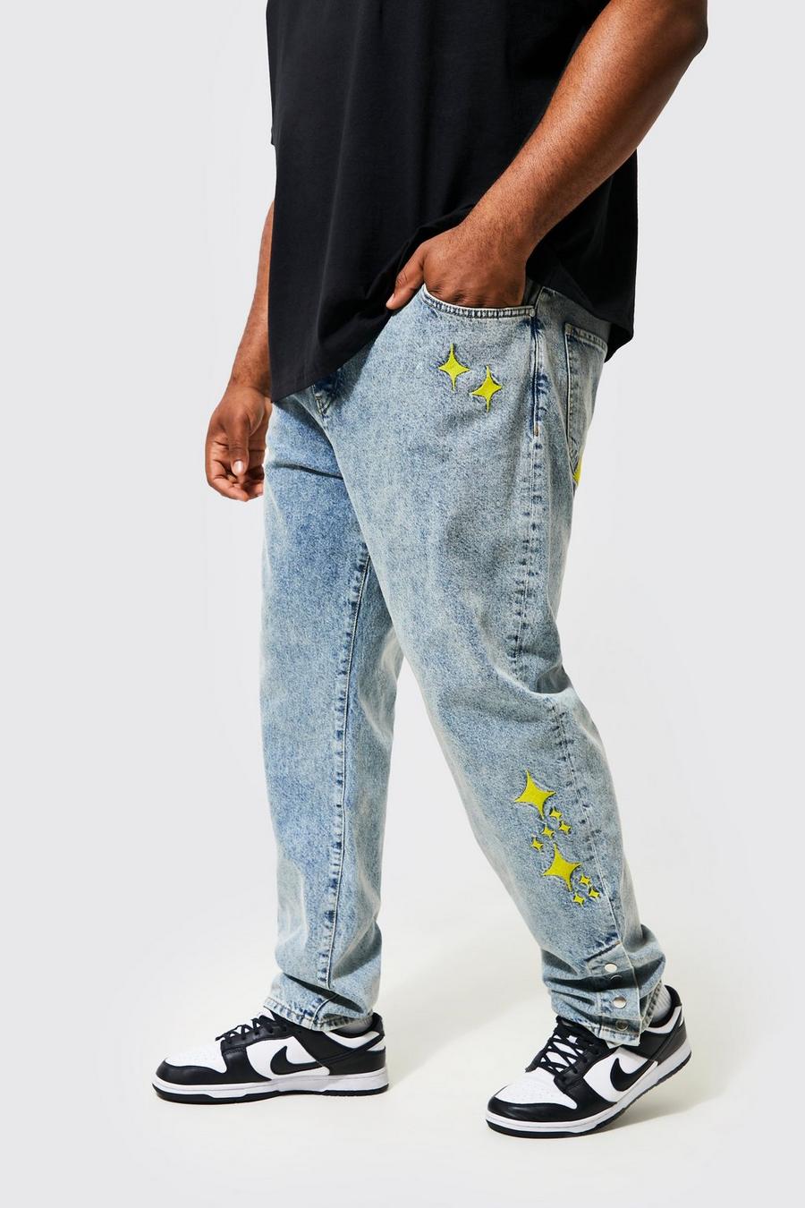 Light blue Plus Slim Fit Popper Hem Jean With Embroidery image number 1